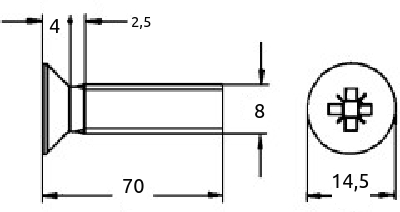  M8 x 70mm maskinskrue senkhode x-spor