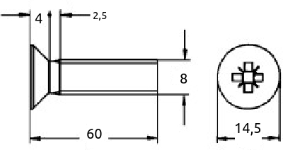  M8 x 60mm maskinskrue senkhode x-spor