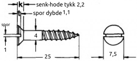 4x25 mm syrefast tre-skrue