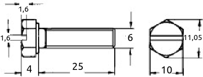 M6x25mm maskin-skrue rett spor