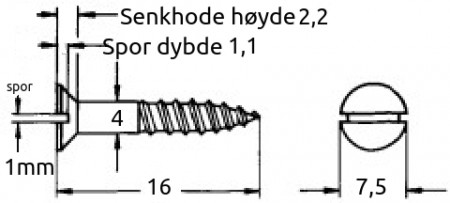 4x16 mm syrefast tre-skrue
