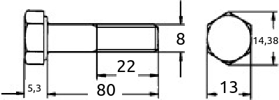 M8 x 80mm del-gjenget maskin-skrue